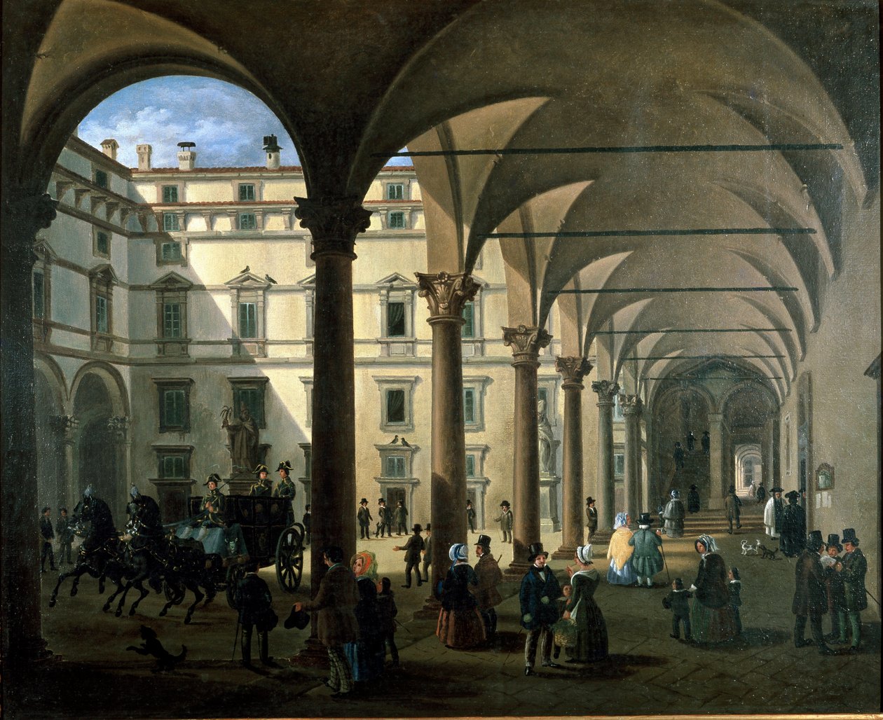 A milánói Arcivescovado udvar látképe (festmény, 1850 körül) alkotó: Unknown artist