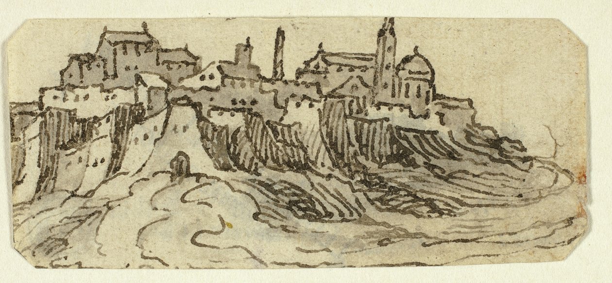Kilátás a Hill Town-ra a katedrálissal alkotó: Unknown artist