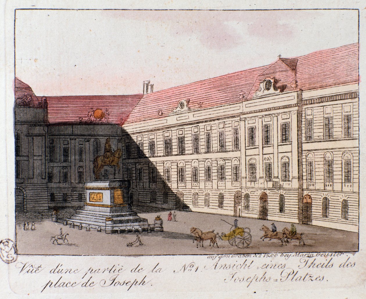 Kilátás a József térre, Bécsben, Ausztriában. Metszet 1815-ből Magángyűjtemény alkotó: Unknown artist