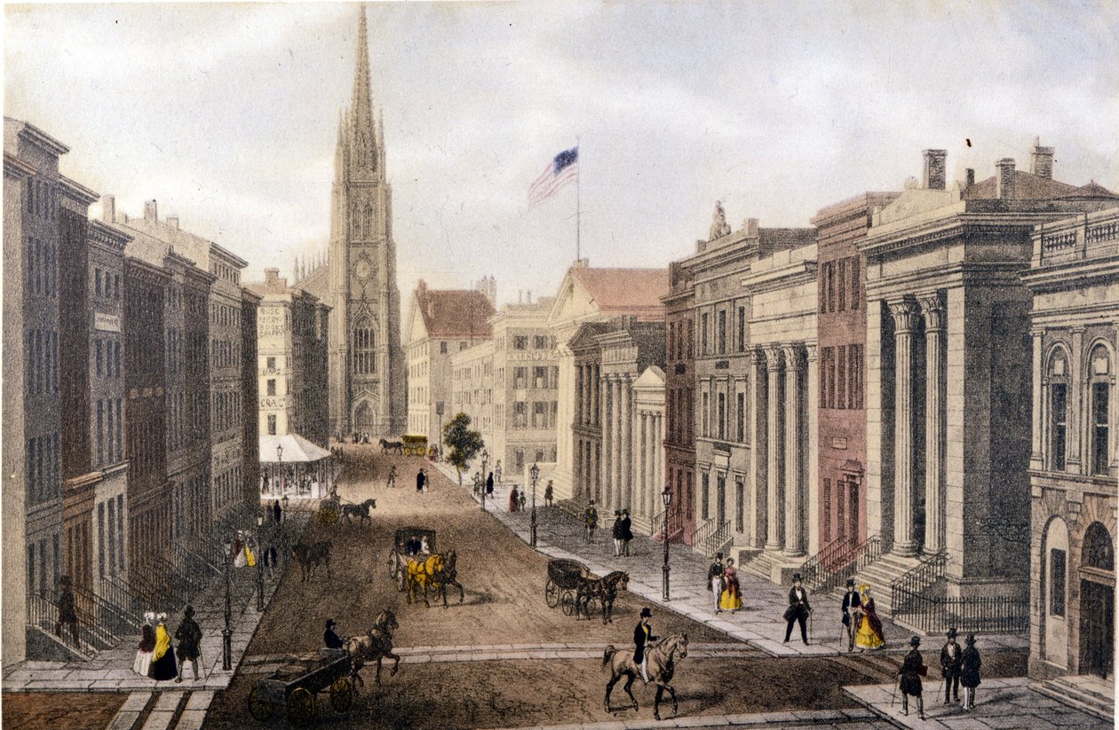Kilátás New Yorkra: A William Street Wall Street-i képe. Litográfia sd. század közepe táján. alkotó: Unknown artist