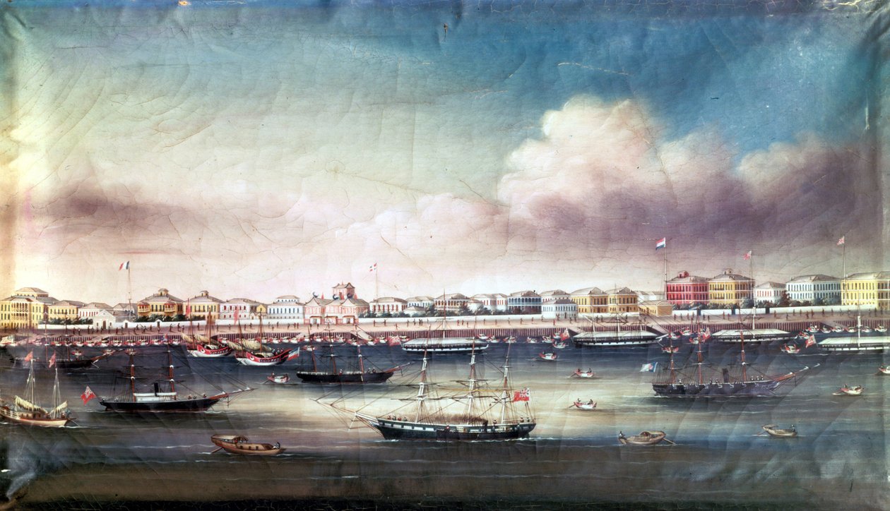 Kilátás a sanghaji kikötőre, 1850 körül. alkotó: Unknown artist