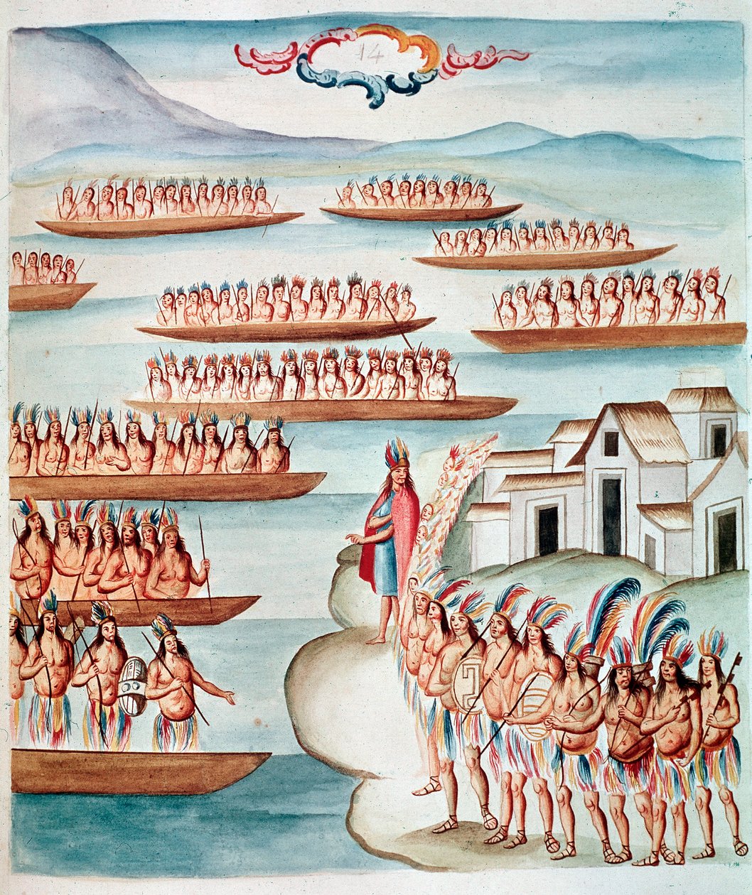 Kilátás a lagúnával körülvett Tlatelolcóra, Mexikó (akvarell, 1770-1780 körül) alkotó: Unknown artist