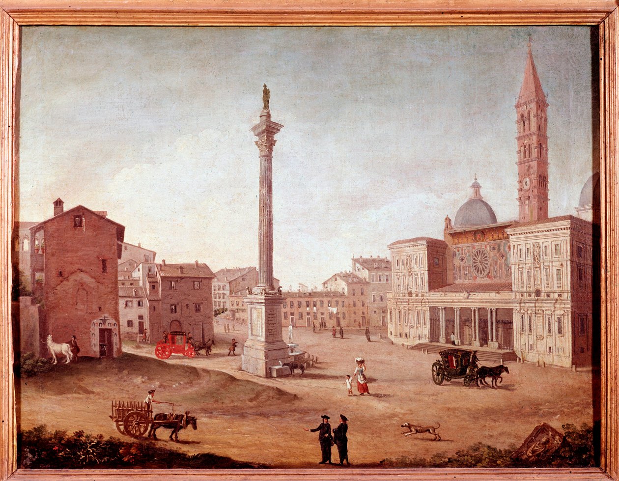 Kilátás a Santa Maria Maggiore-bazilikára (Santa Maria Maggiore) Rómában Anonymous akvarell. 18. századi Róma, római múzeum alkotó: Unknown artist