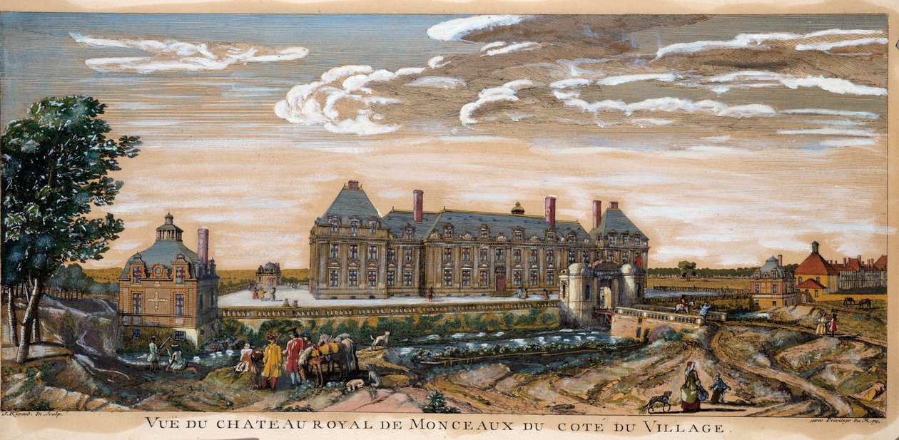 Kilátás a Chateau Royal de Monceaux-ra. Metszet 1740-ből. Magángyűjtemény. alkotó: Unknown artist