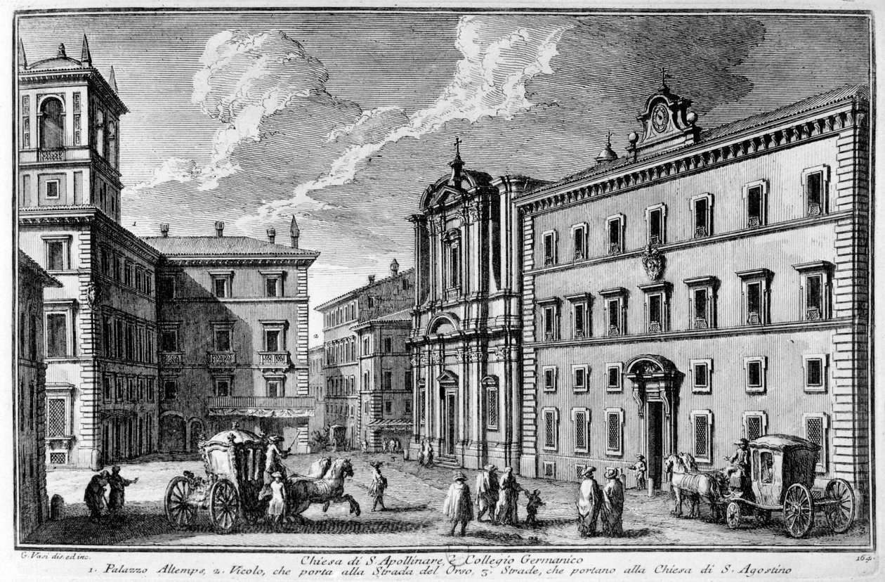 A Szent Apollinare-templom és a Germán Kollégium (Collegio Germanico) képe Rómában a 18. század végén. alkotó: Unknown artist