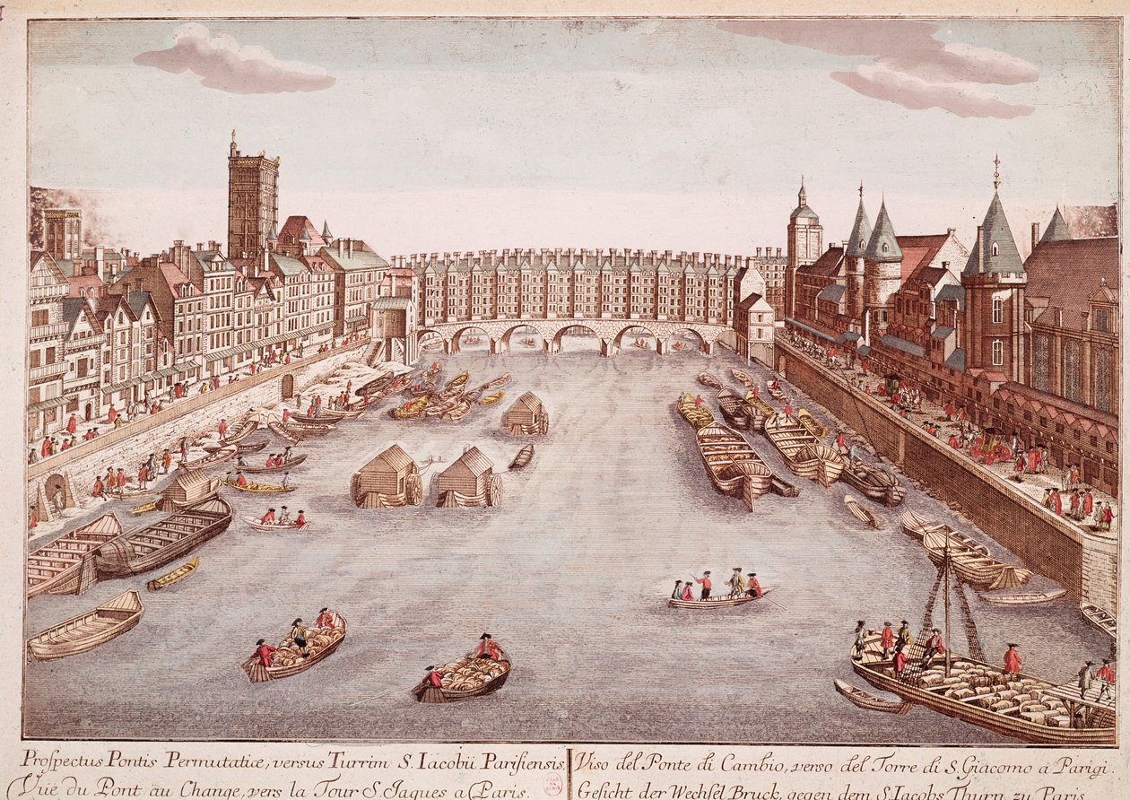 Kilátás a Pont-au-Change-ra a Saint-Jacques-torony felé, Párizs (metszet) alkotó: Unknown artist
