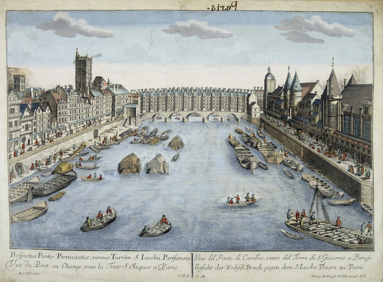 Kilátás a Pont au Change-re és a párizsi St Jacques-toronyra alkotó: Unknown artist