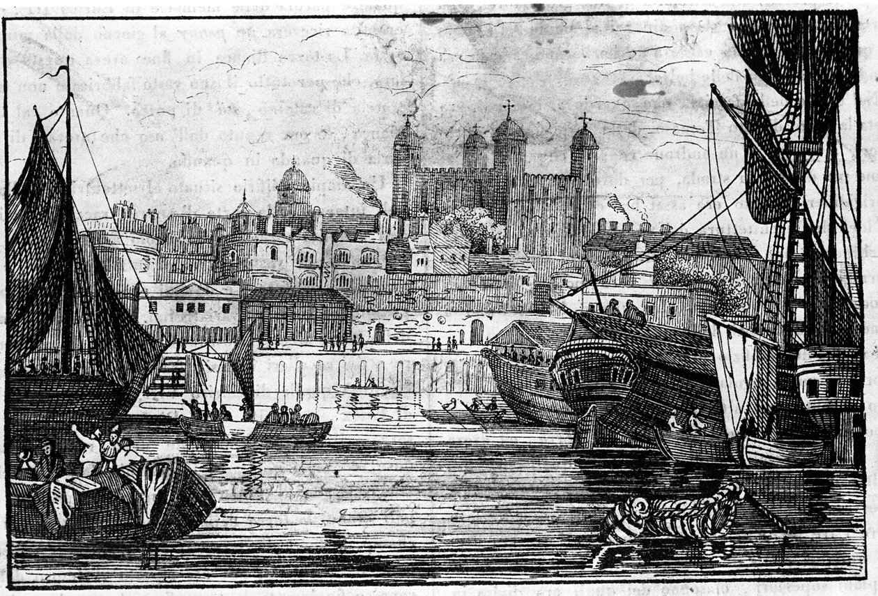 Kilátás a londoni Towerre és a Temzére a 18. század végén Metszet alkotó: Unknown artist