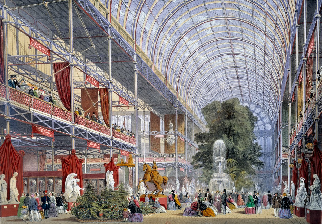 Kilátás az egyetemes kiállításra a Crystal Palace-ban, amelyet Joseph Paxton épített erre az alkalomra, 1851-ben Londonban alkotó: Unknown artist