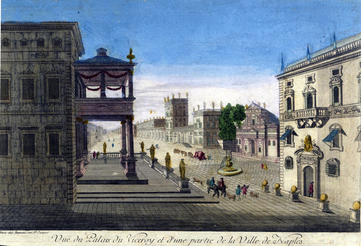 Kilátás a Viceroi-palotára és Nápoly város egy részére 1760-ban. alkotó: Unknown artist