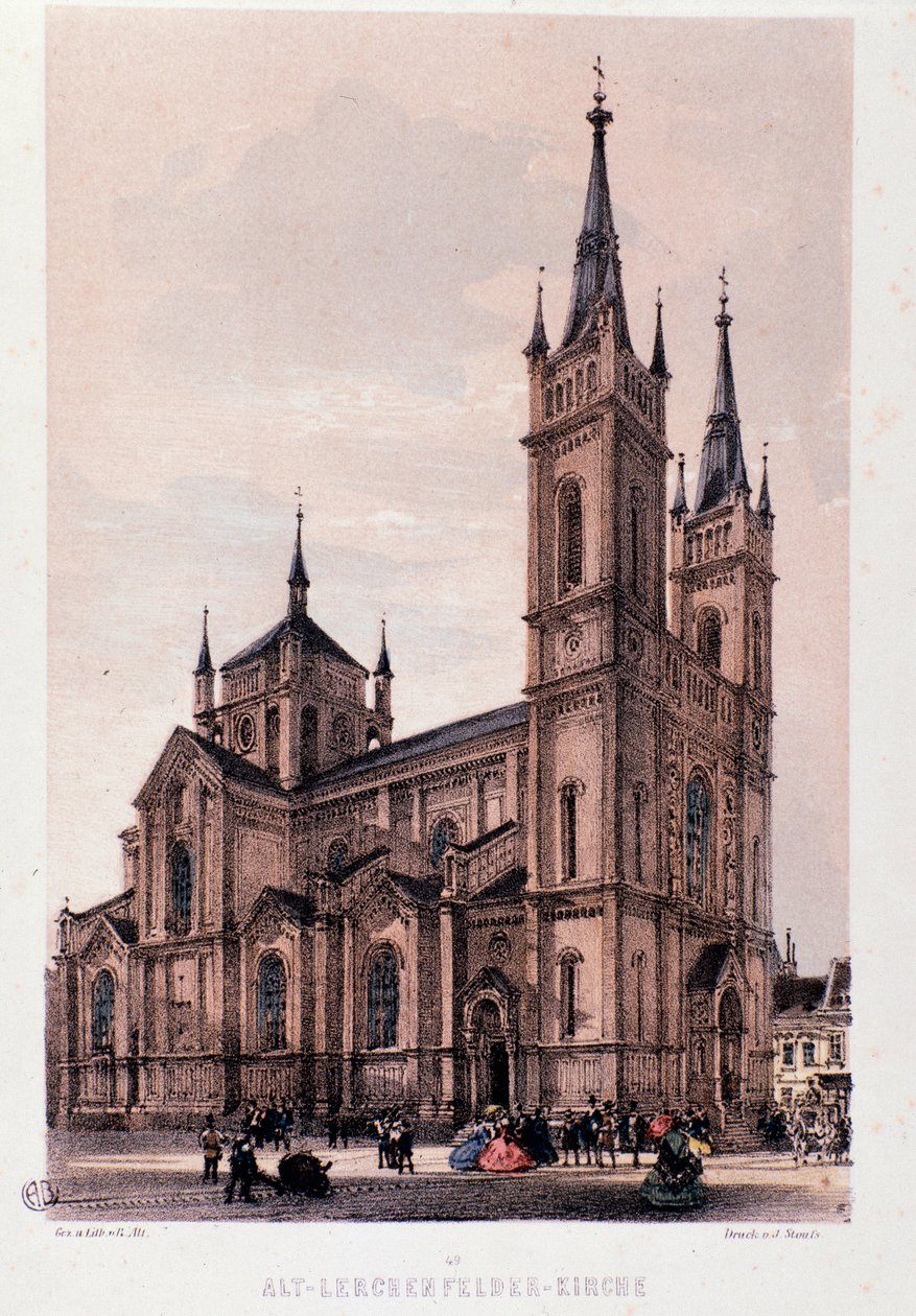 Kilátás a bécsi Lerchenfelder templomra. Ausztria Metszet 1830-ból Magángyűjtemény alkotó: Unknown artist