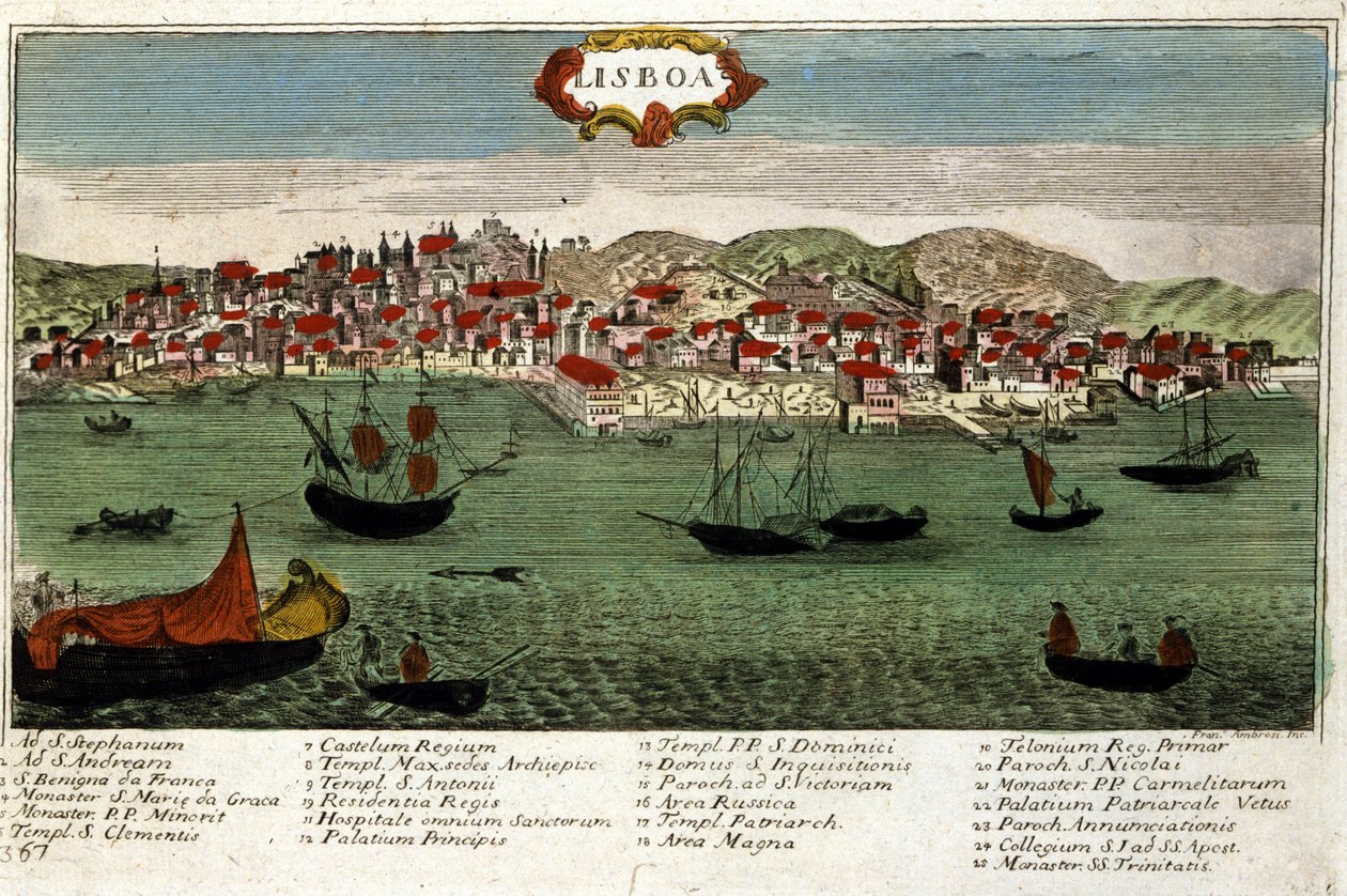 Kilátás Lisszabon városára Portugáliában a 18. század végén alkotó: Unknown artist