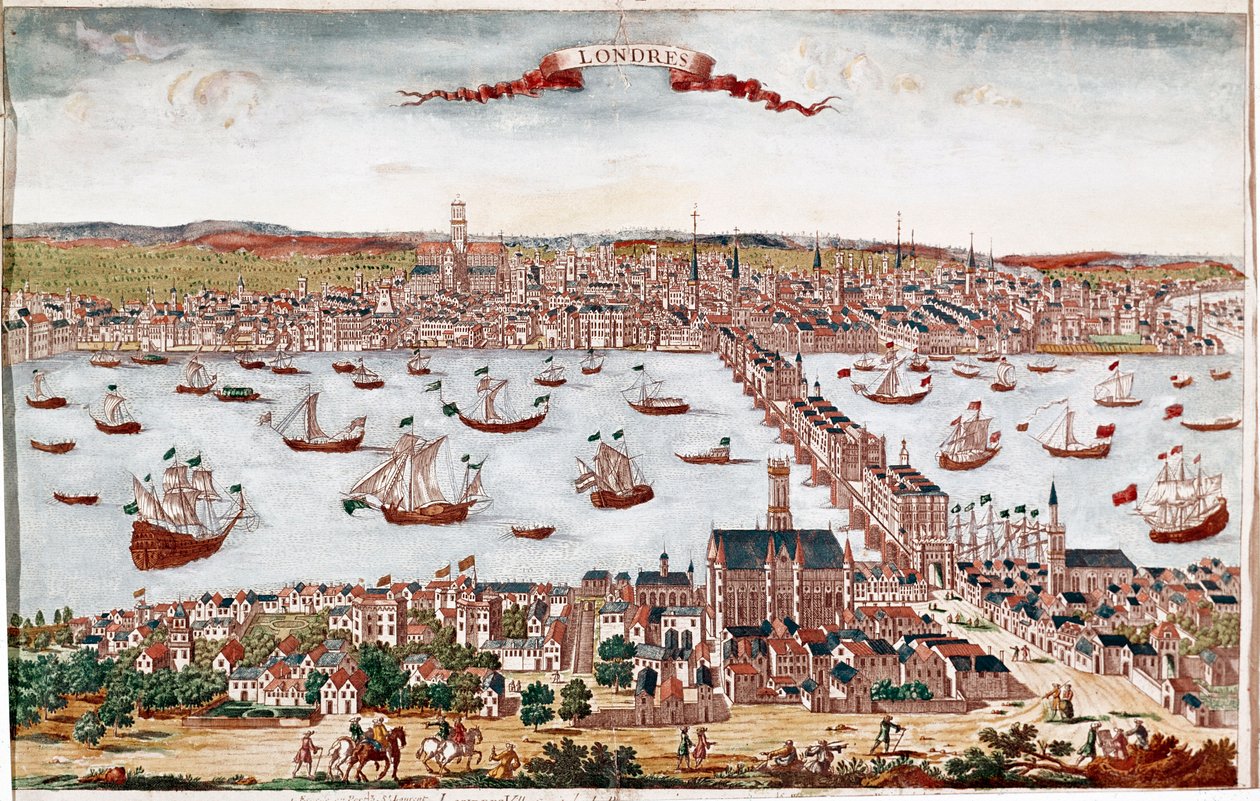 Kilátás London városára és a Temzére (metszet alkotó: Unknown artist
