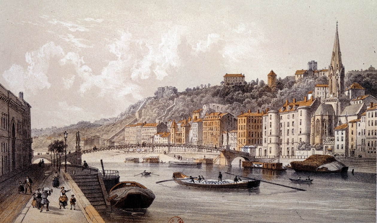 Kilátás Lyon városára a Quai Tilsitt felől. századi metszet. Paris, B.N. alkotó: Unknown artist