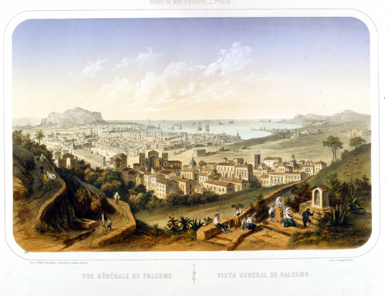 Kilátás a városra Palermo (Palermo). 1850. Metszet 1860-ból alkotó: Unknown artist