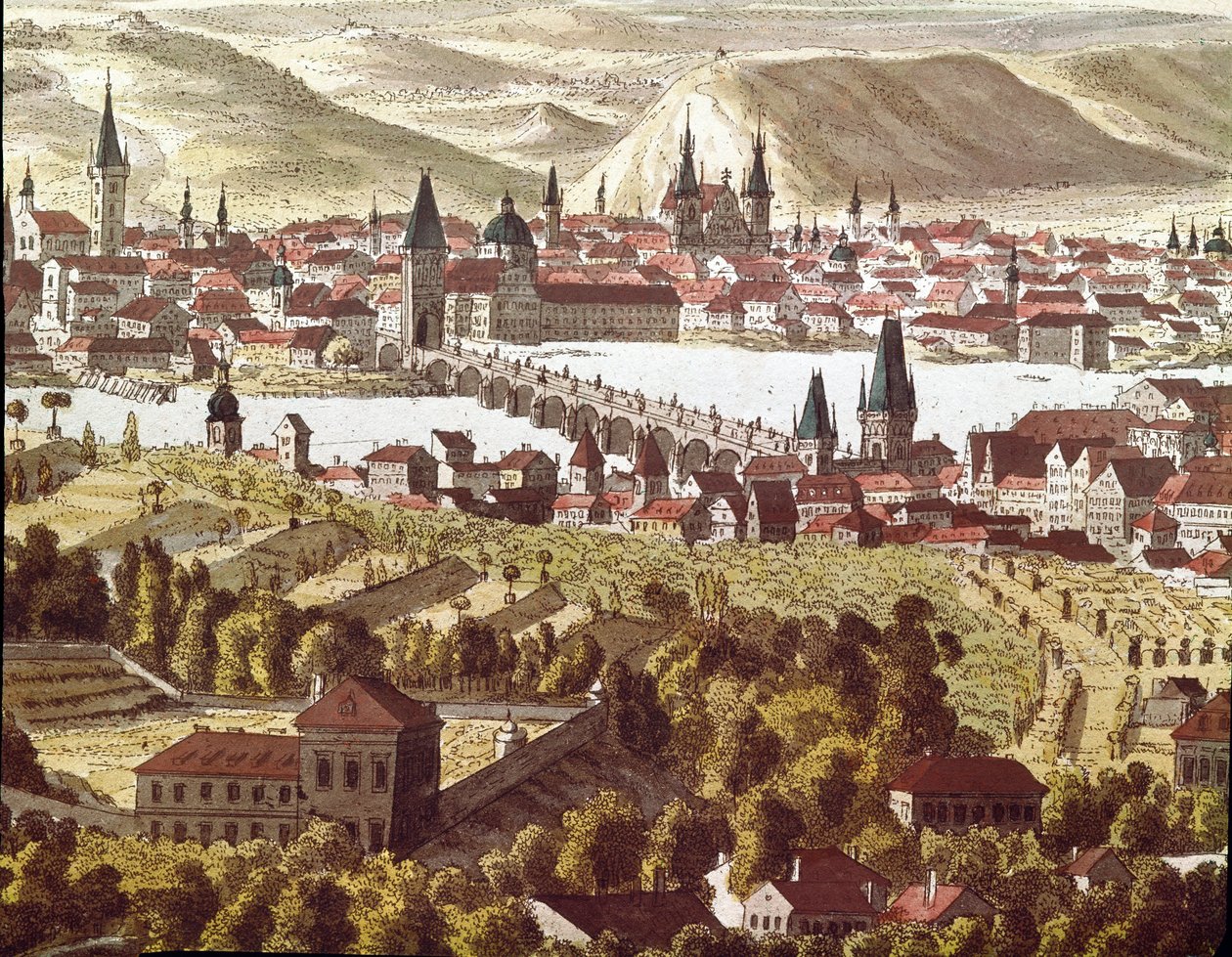 Prága városának kilátása a 18. században (rajz) alkotó: Unknown artist