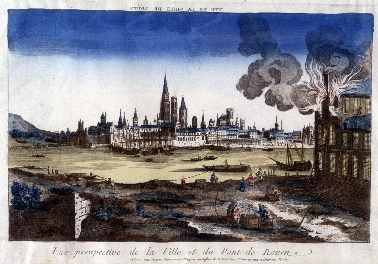 Kilátás Rouen városára, kikötőjére és a Szajna hídjára a 18. század végén. alkotó: Unknown artist