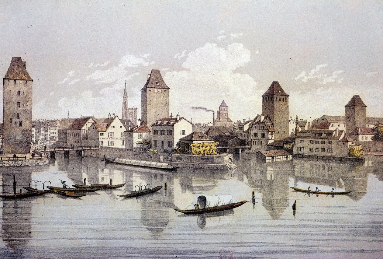Kilátás Strasbourg városára a Rajnánál. 19. századi metszet Paris, B.N. alkotó: Unknown artist