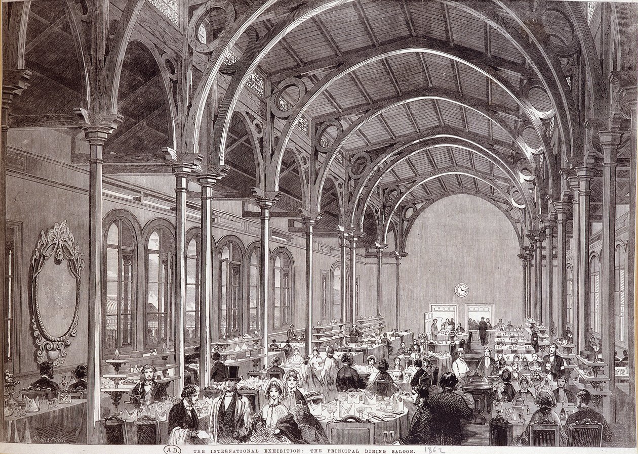 Kilátás a fő étteremre az 1862-es londoni nemzetközi kiállításon. alkotó: Unknown artist