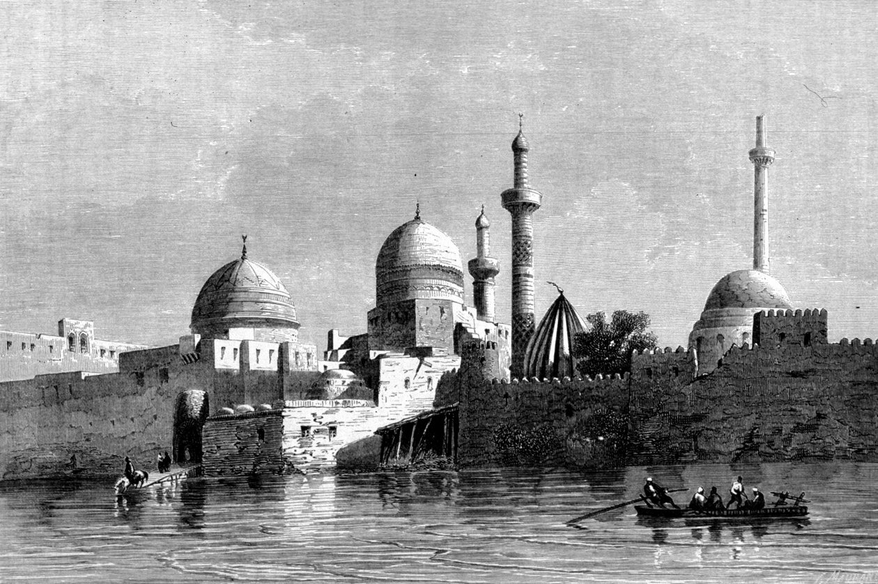 Kilátás a moszuli mecsetre (Nineve) Irakban. 19. századi metszet. alkotó: Unknown artist