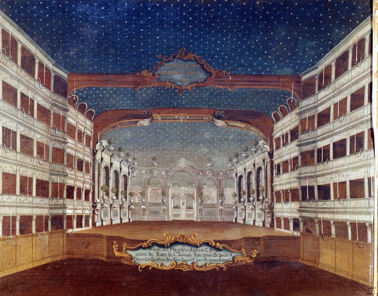 Kilátás a velencei San Samuele (Samuel) színházra, amelyet 1747-ben tűz pusztított el. 18. századi rajz. alkotó: Unknown artist