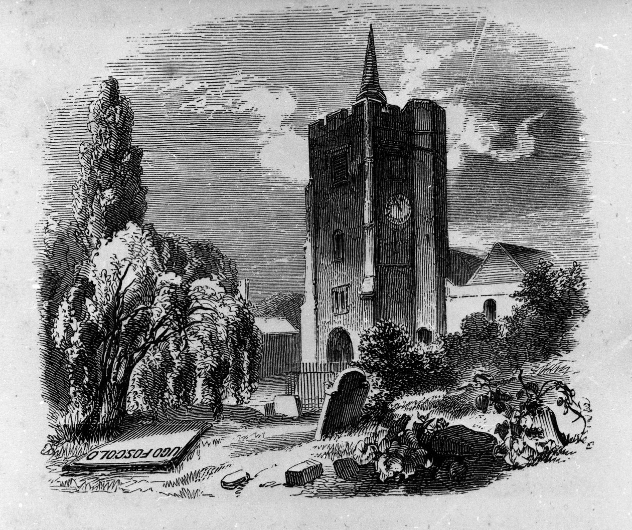 Kilátás Ugo Foscolo (1778-1827) olasz költő és drámaíró sírjára a londoni Chiswick temetőben. századi metszet alkotó: Unknown artist