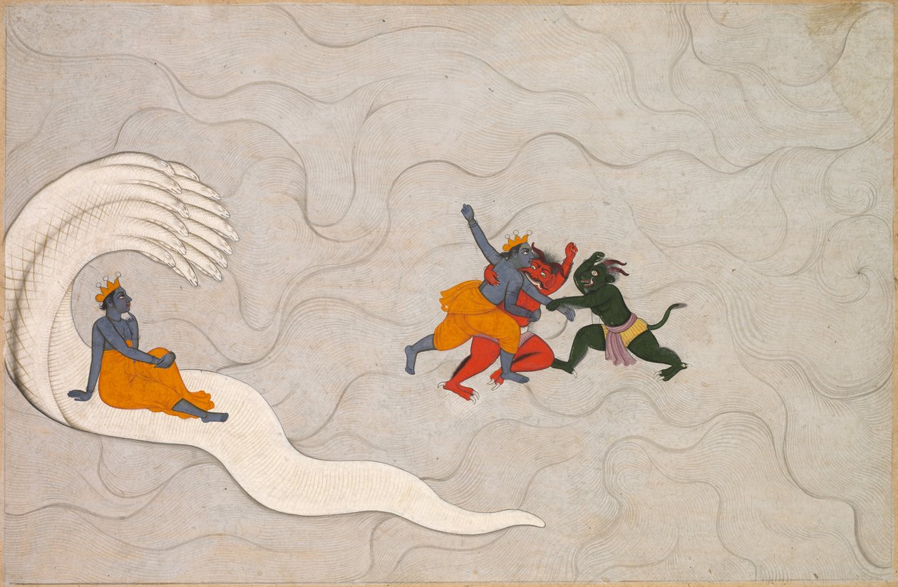 Vishnu csaták Madhu és Kaitabha, a Markandeya Purana alkotó: Unknown artist
