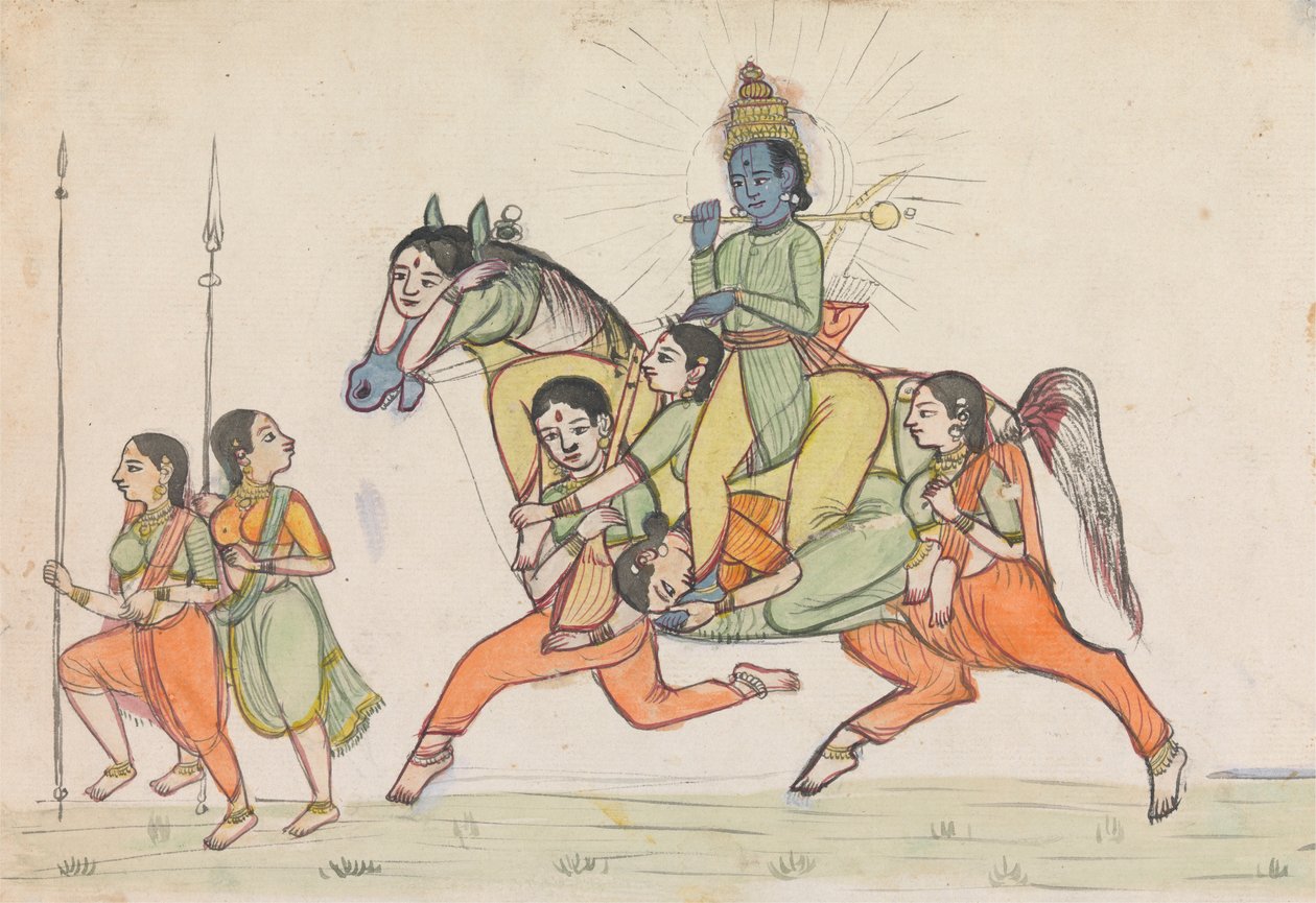 Vishnu lovaglás női kísérőkből áll alkotó: Unknown artist