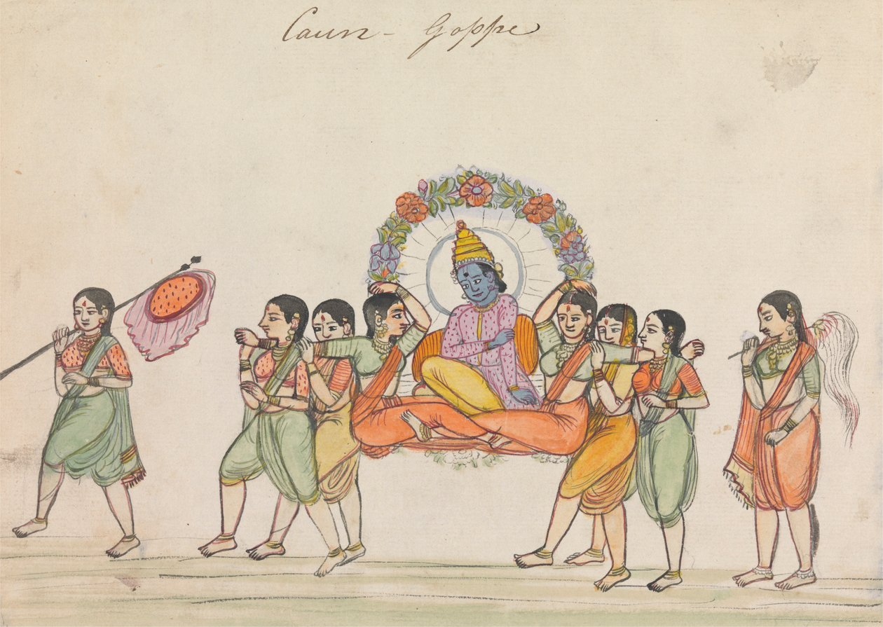 Vishnu palankin lovaglás női kísérőkből áll alkotó: Unknown artist