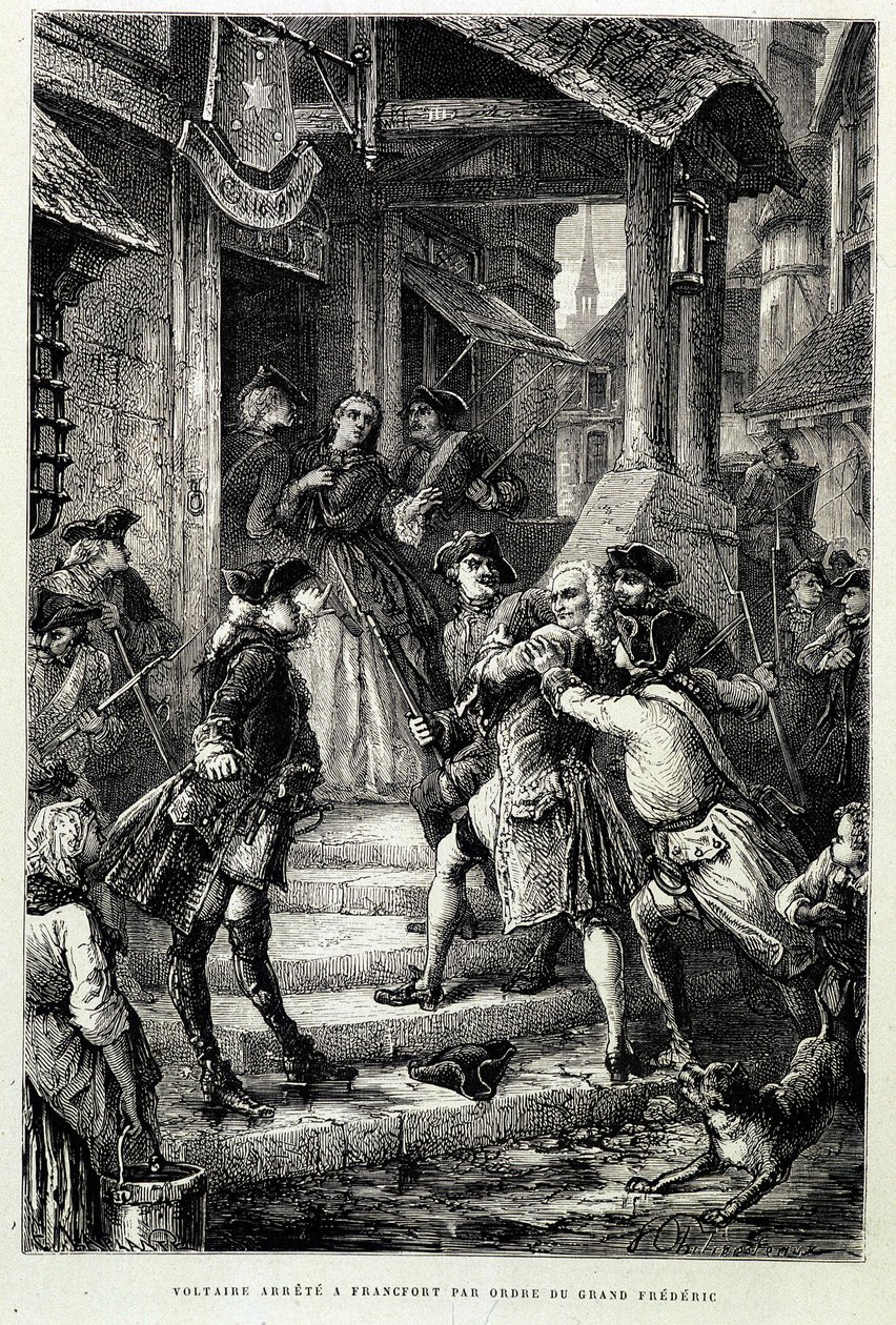 Voltaire-t letartóztatták Frankfurtban a nagy II. Frigyes parancsára – M. Guizot „Histoire de France a legtávolabbi időktől 1789-ig” című művében alkotó: Unknown artist
