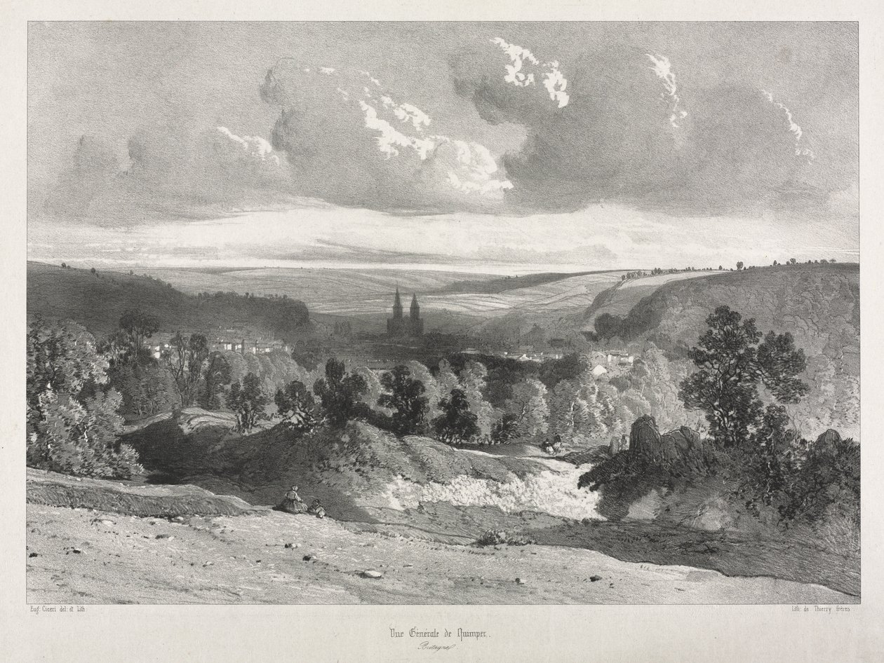 Festői és romantikus utazások az ókori Franciaországban. Bretagne: Quimper általános képe alkotó: Unknown artist