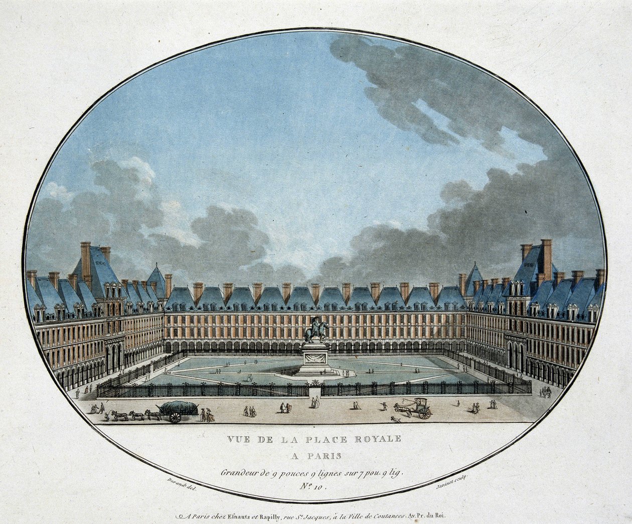 Kilátás a Place Royale-ra Párizsban (Place des Vosges). n.d. 18. századi metszet. alkotó: Unknown artist