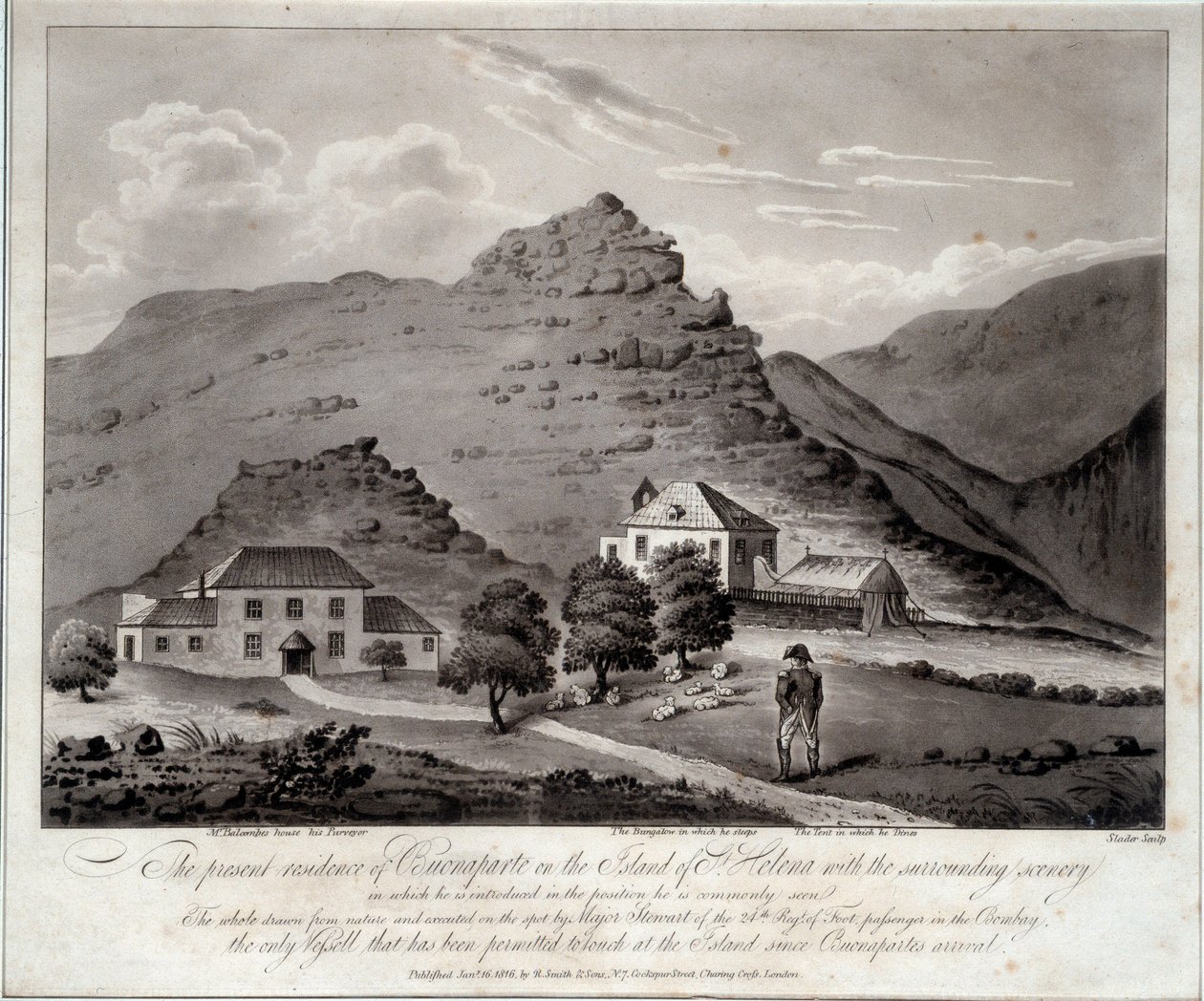 Kilátás Sainte Helene szigetére (Ile Sainte-Helene) Metszet a 19. századi Malmaisonról. Vármúzeum alkotó: Unknown artist