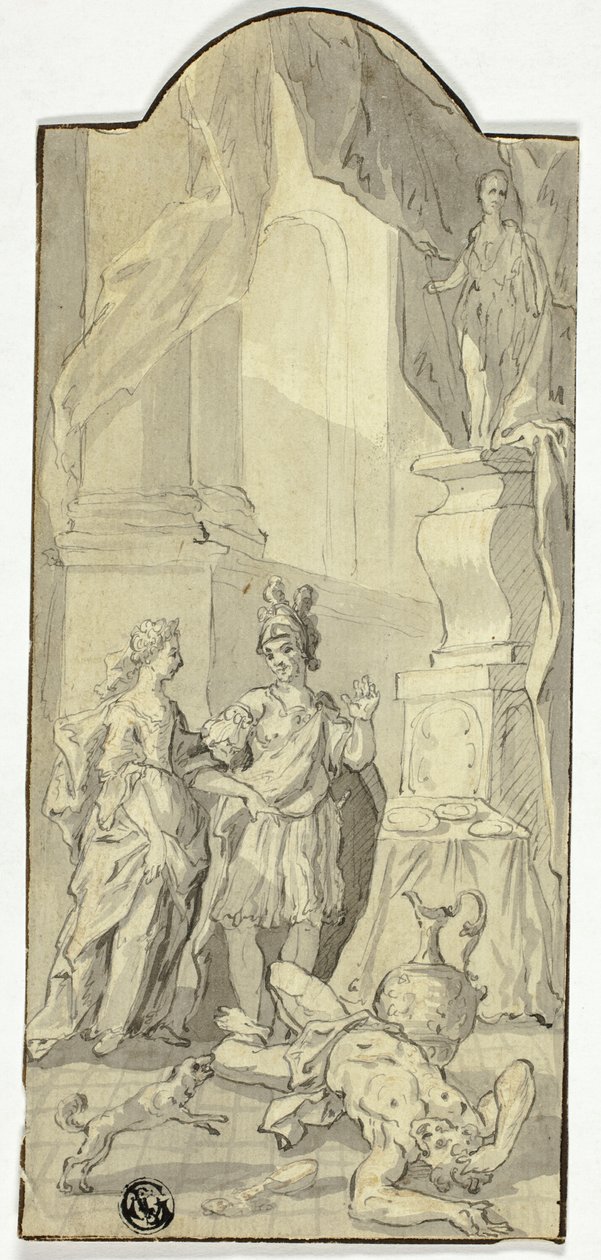 Harcos Ladyvel beszélget a banketten, halott emberrel a lábuknál alkotó: Unknown artist