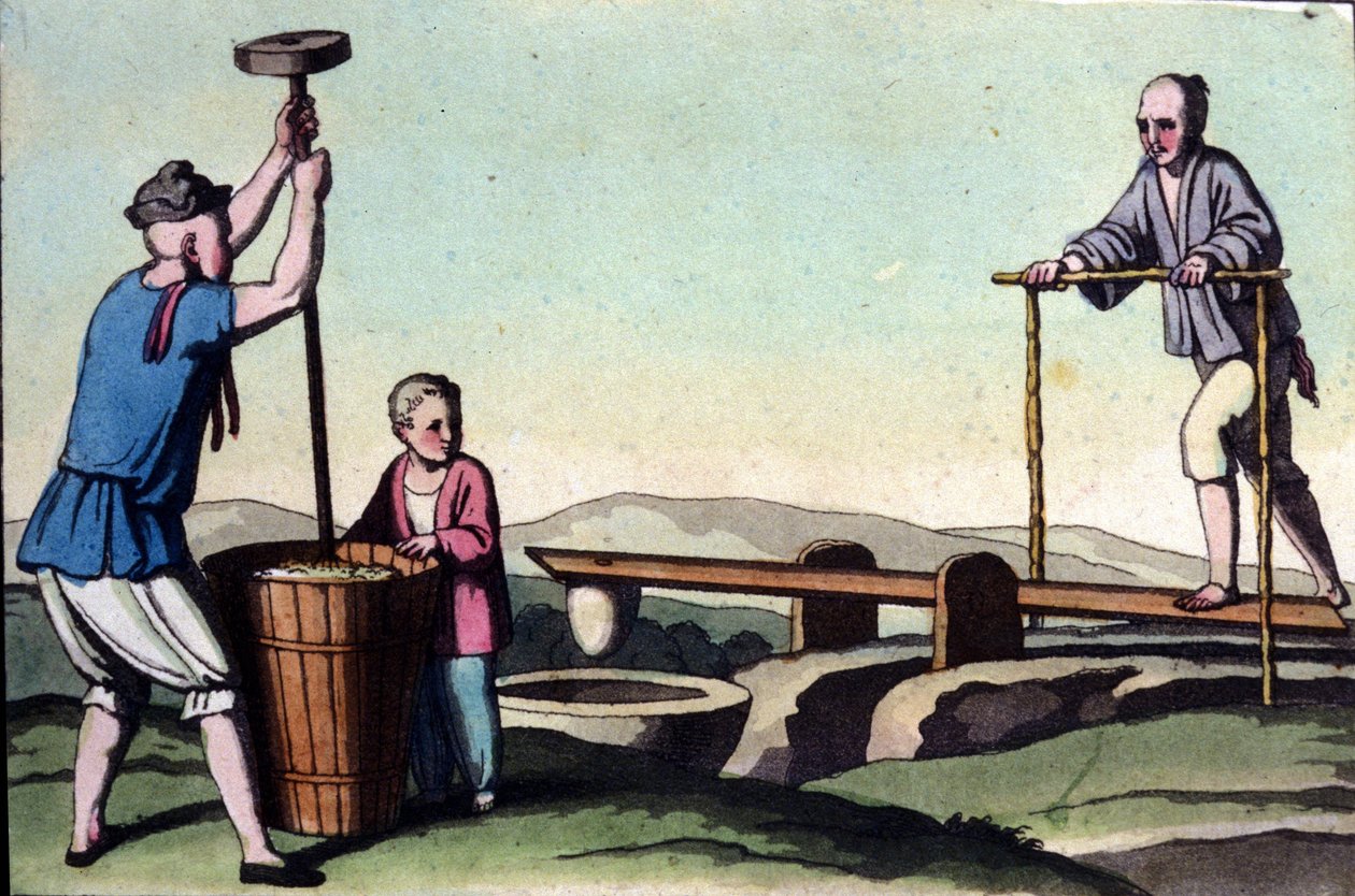 A rizs kifosztásának módjai Kínában. 19. századi nyomtatvány. alkotó: Unknown artist