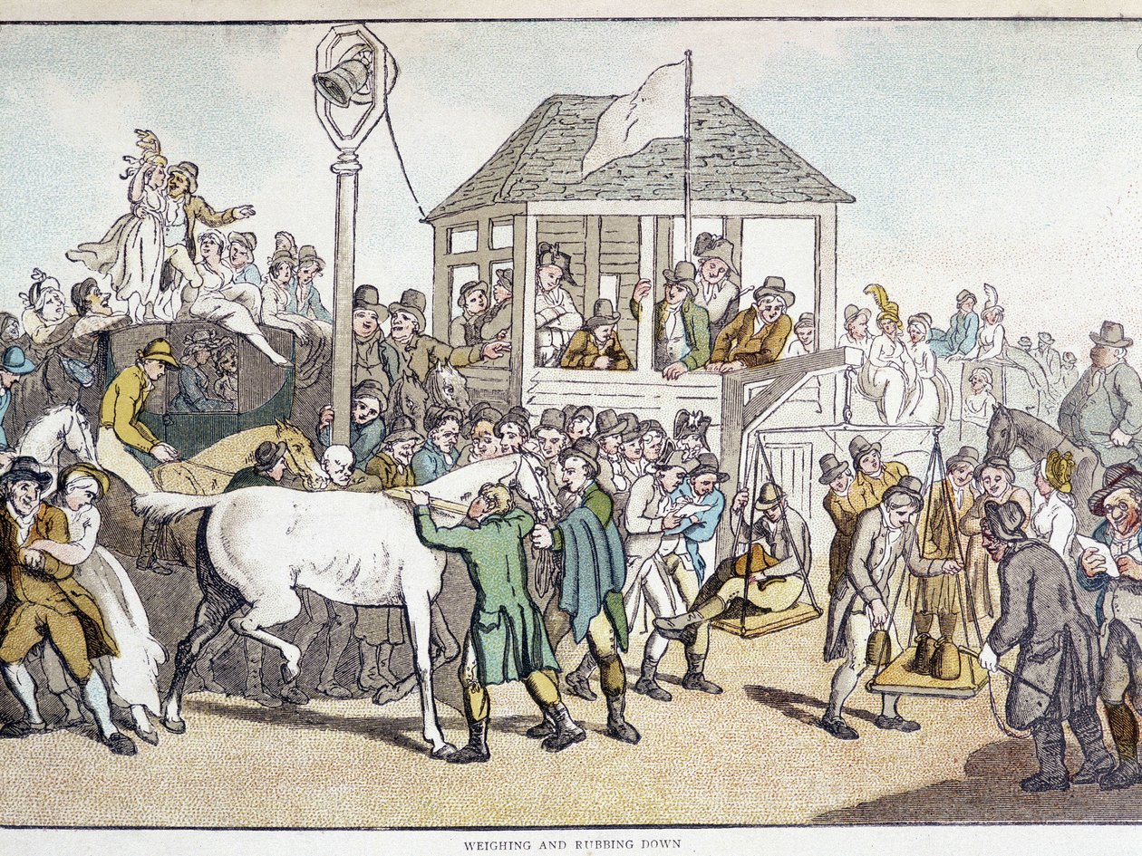Lóverseny előtti mérlegelés és mosás (XIX. század vége). alkotó: Unknown artist