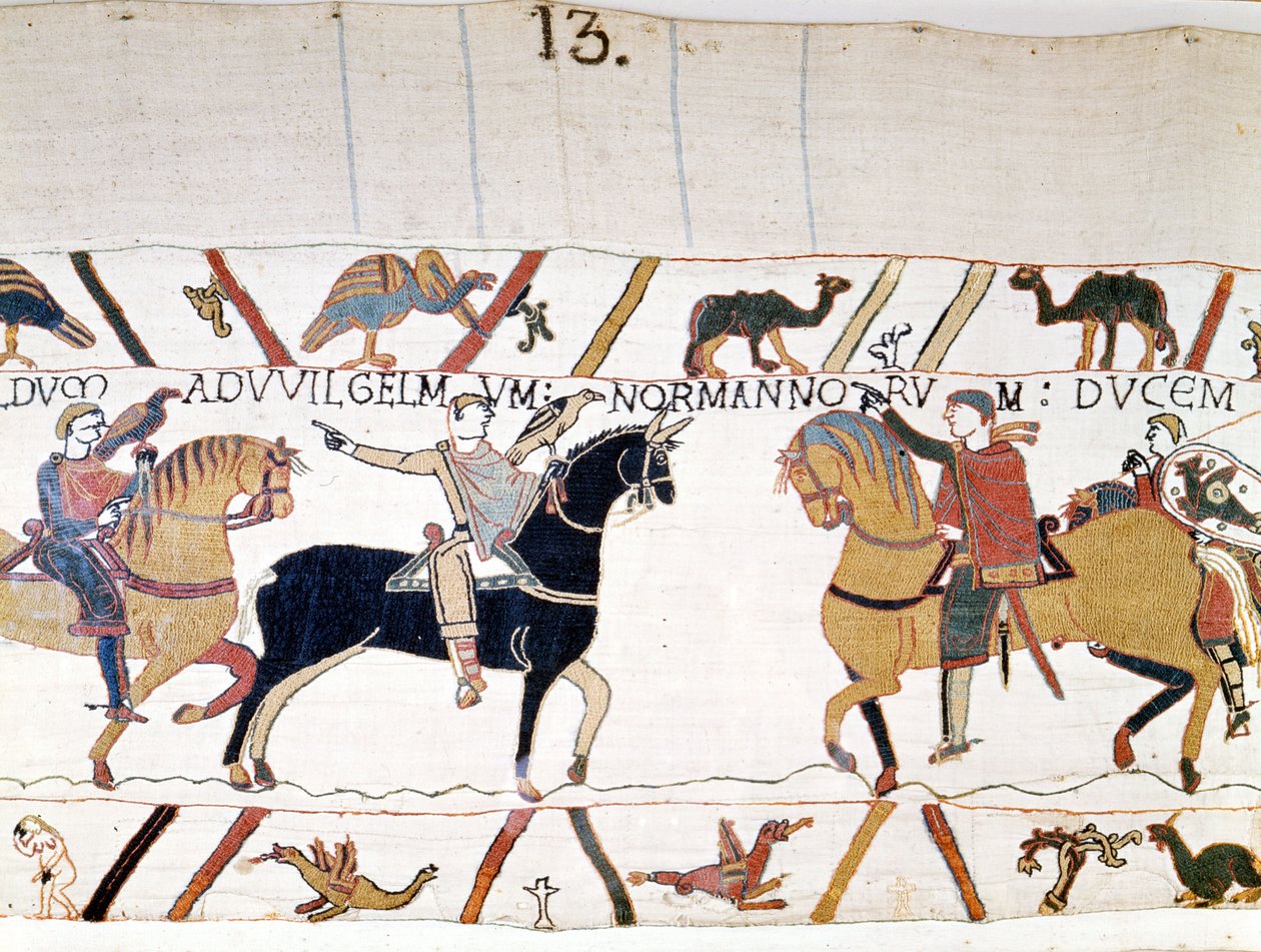 I. Hódító Vilmos (1027-1087) felszabadítása után találkozott II. Harolddal (1022-1066), Anglia királyával. Bayeux gobelin, Mathilde királynő hímzéseként ismert alkotó: Unknown artist
