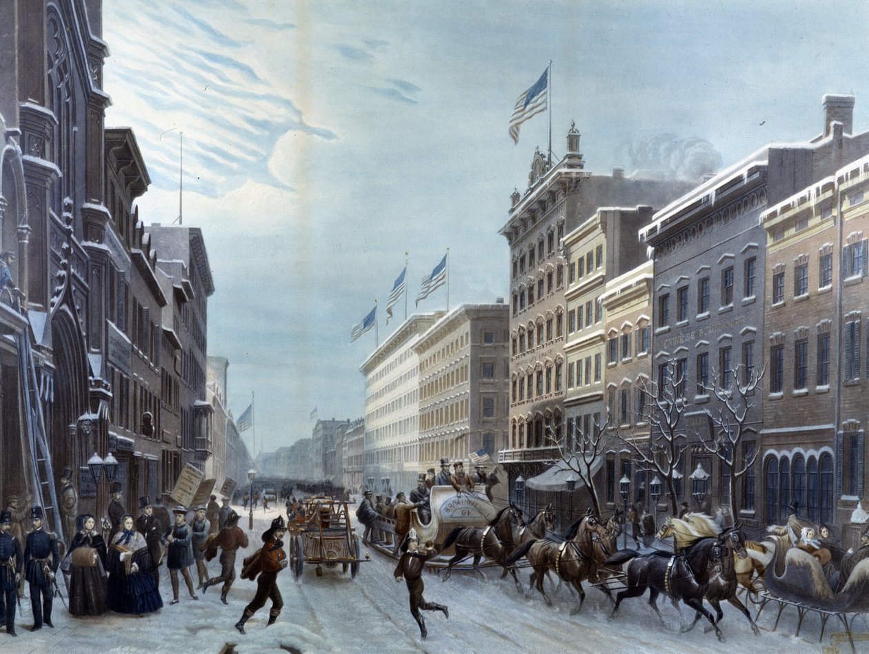 Téli jelenet a New York-i Broadway-ben alkotó: Unknown artist