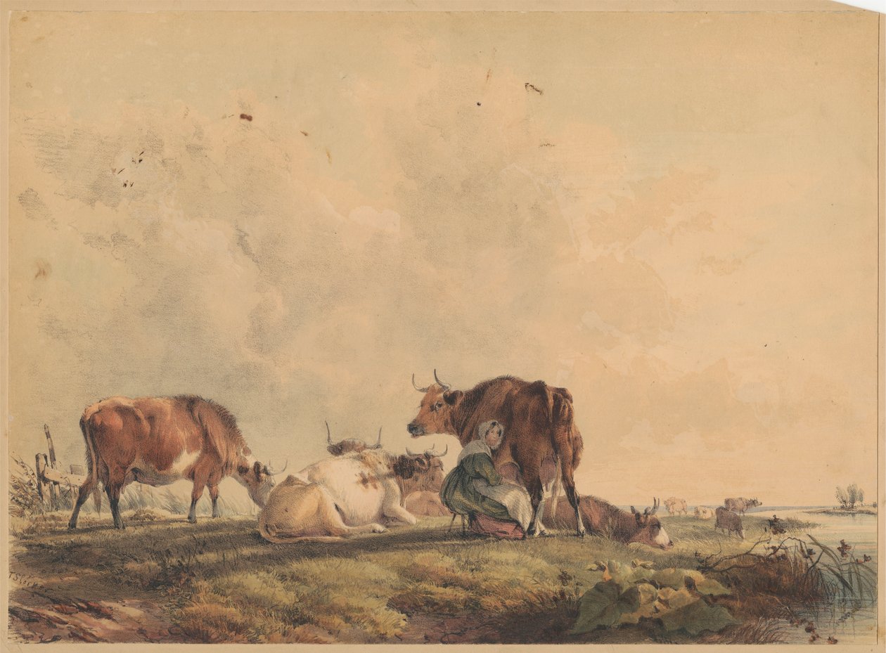 Tehenet fejő nő alkotó: Unknown artist