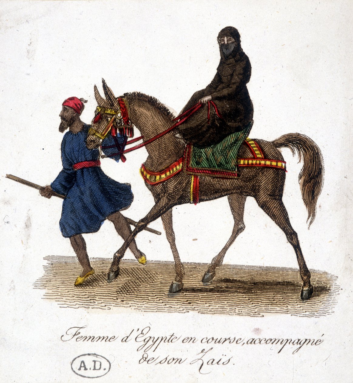 Egyiptomi nő fut, zaïs kíséretében - metszet, deb. 19. század alkotó: Unknown artist