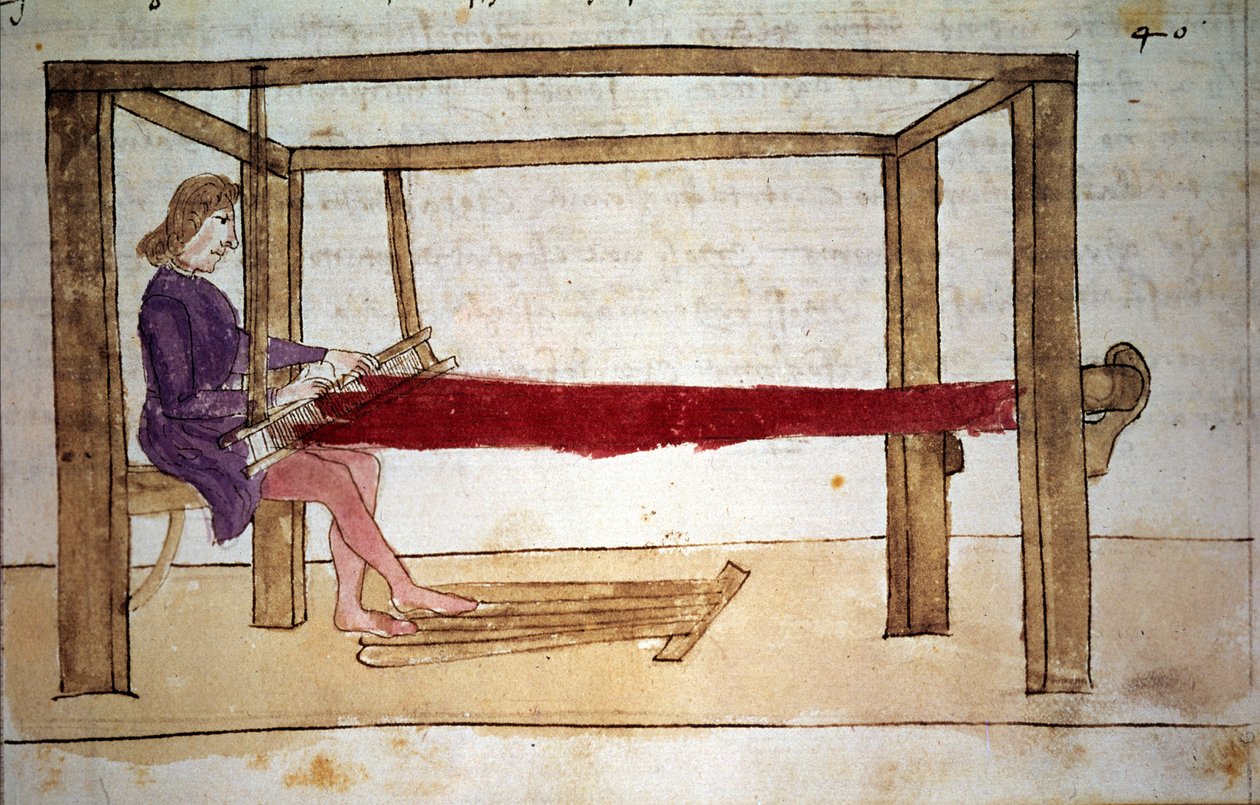 Gyapjúszövés. Miniatűr 14. századi kéziratból. Firenze, Nazionale biblioteca alkotó: Unknown artist