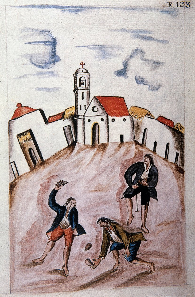 Fiatal indiánok, akik fonóval játszanak, a "Trujillo del Peru" vagy a "Codex Martinez Companion" című könyvéből, Baltazar Martinez Companion és Bujanda, Trujillo püspöke (1782-1785) alkotó: Unknown artist