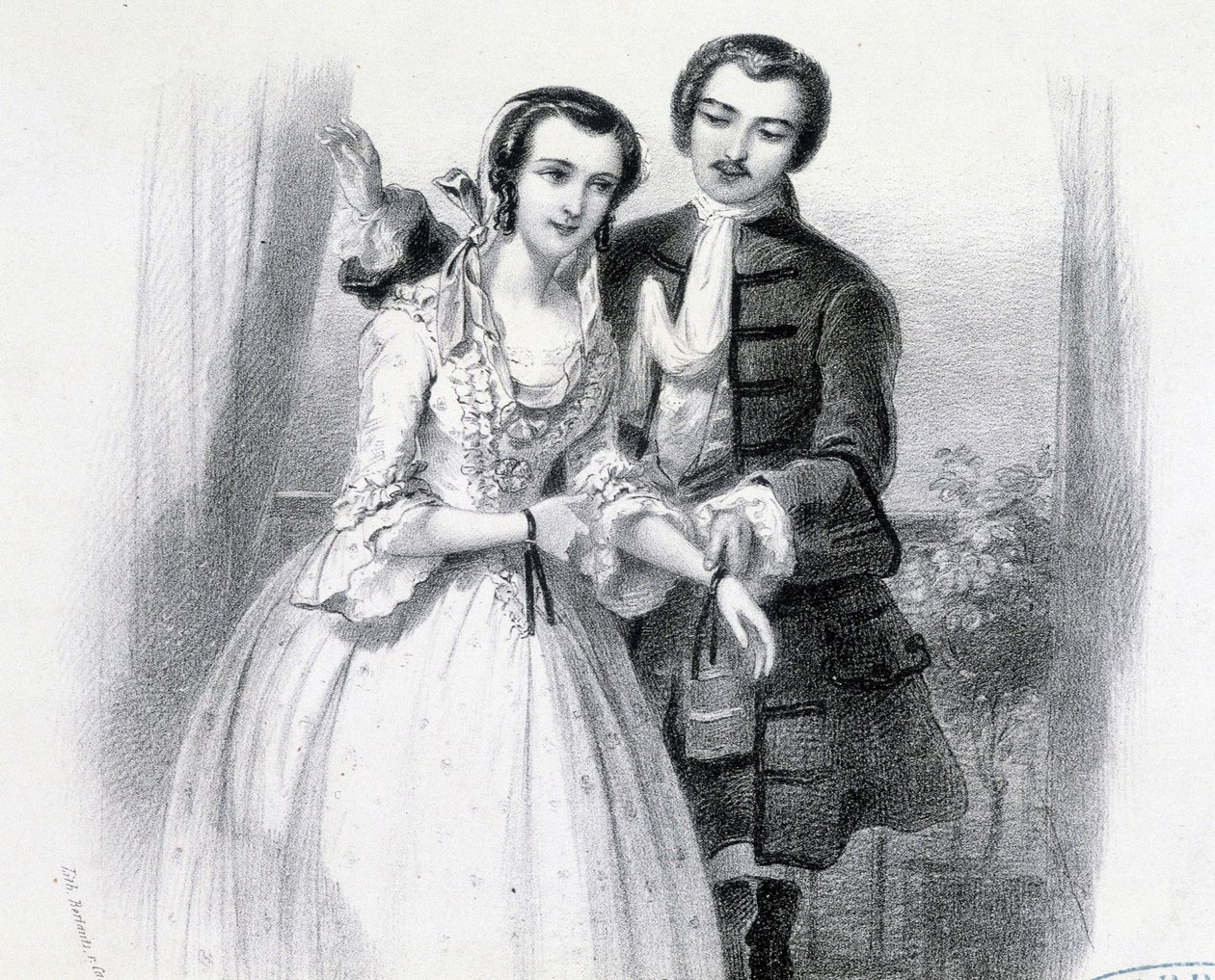 Fiatal férfi udvarol egy fiatal nőnek, deb. 19. század alkotó: Unknown artist