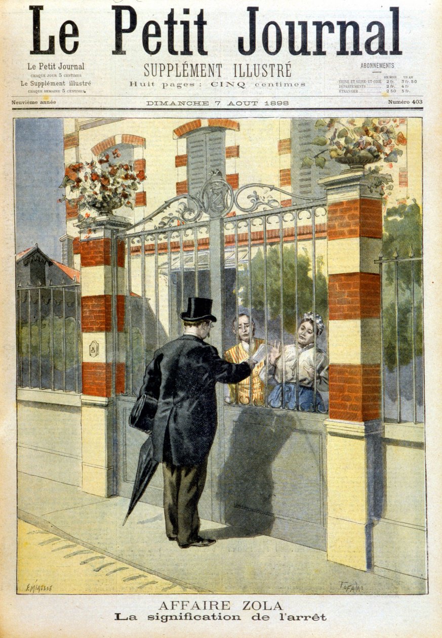 Zola-ügy - ítélet kézbesítése. Borító Le petit Journal, 1898.07.08. alkotó: Unknown artist