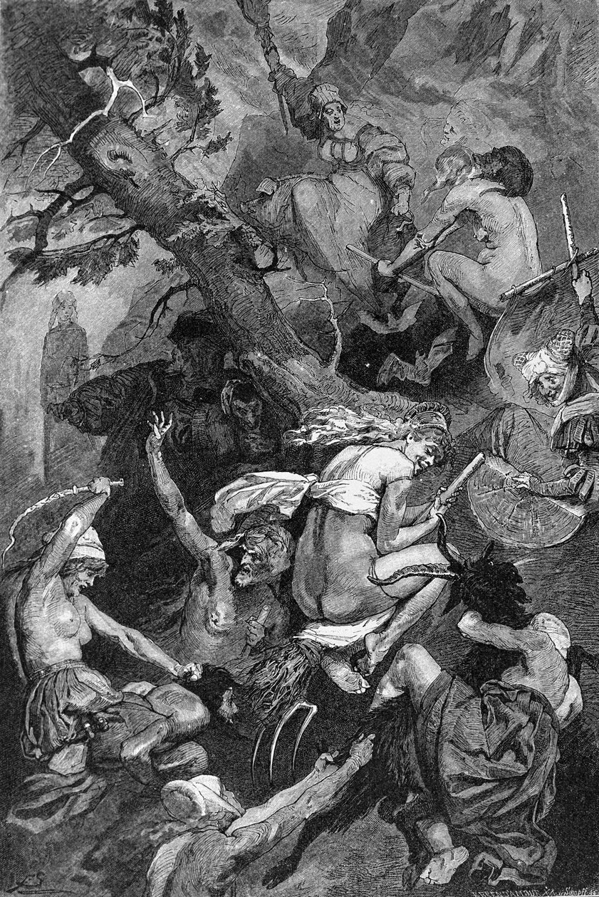 Walpurgis éjszakájának megünneplése a boszorkányok által szombaton. századi metszet alkotó: Unknown artist