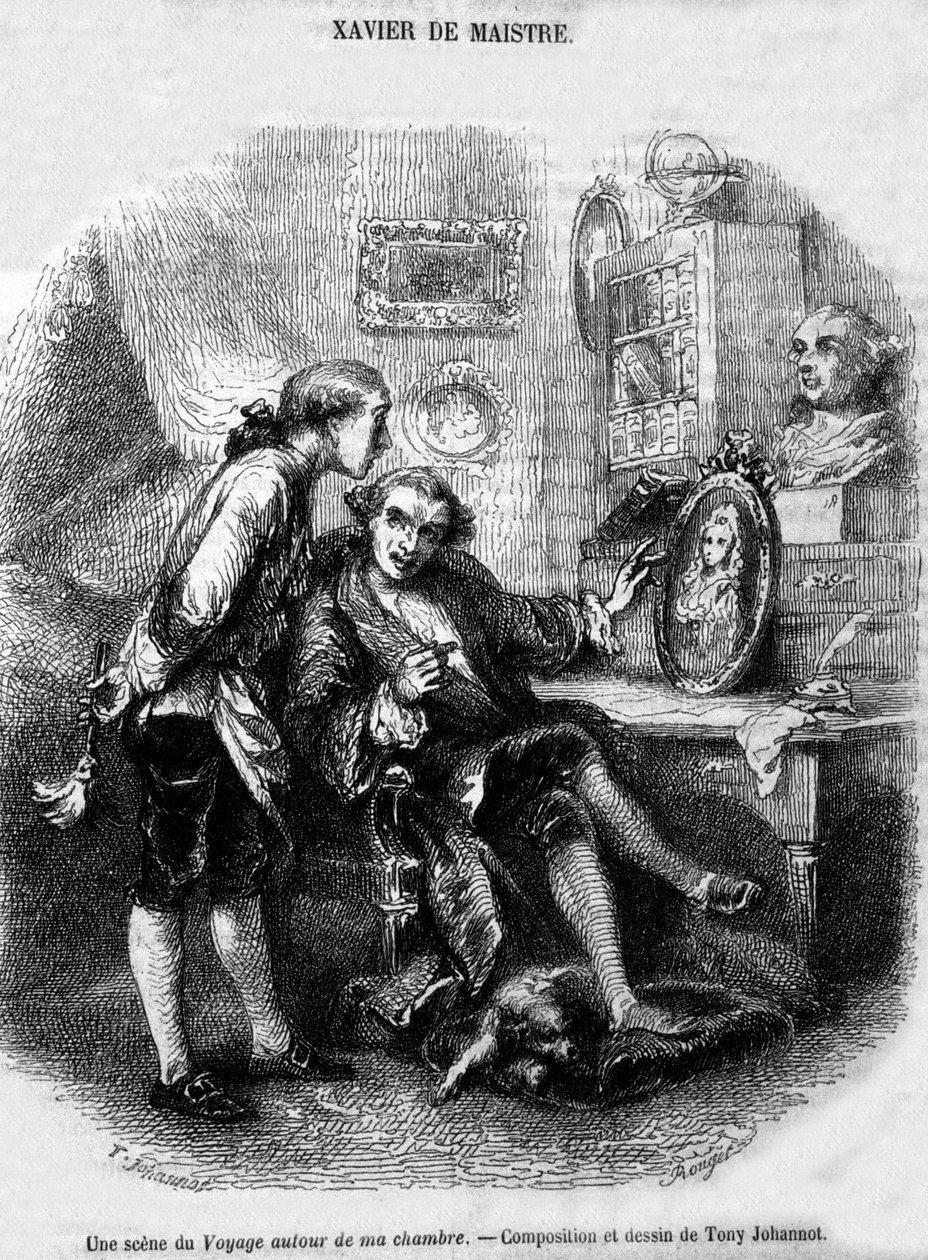 illusztrációja a „” Utazás a szobám körül” című művének (1794), Xavier de Maistre. alkotó: Unknown artist