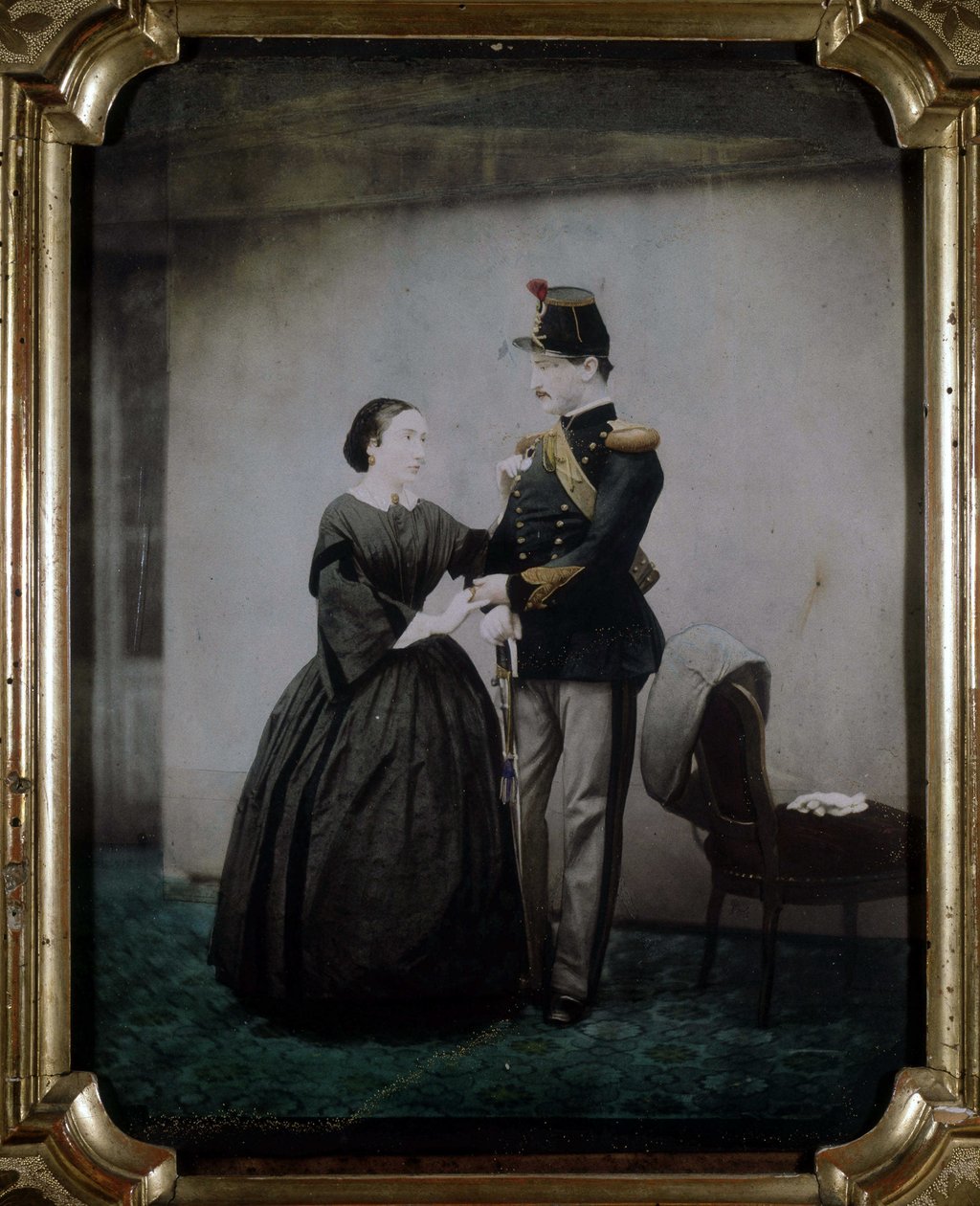 Színes fénykép egy tisztről és feleségéről 1850-ből. alkotó: Unknown photographer