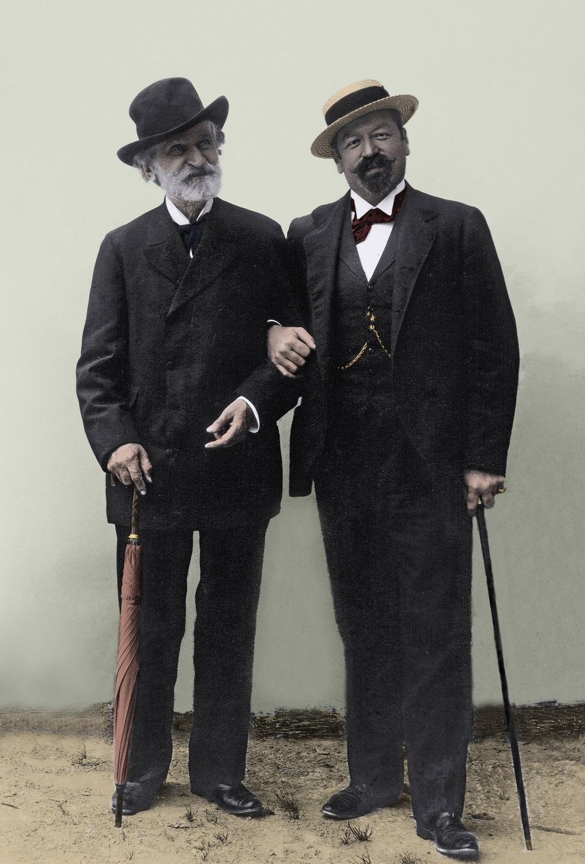 Giuseppe Verdi olasz zeneszerző (1813-1901) és Francesco Tamagno tenor (1850-1905) Montecatiniben a 19. század végén. alkotó: Unknown photographer