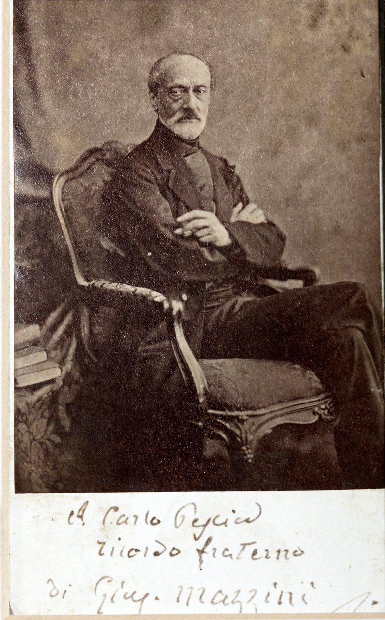 Giuseppe Mazzini portréja, autogrammal (f/w fotó) alkotó: Unknown photographer