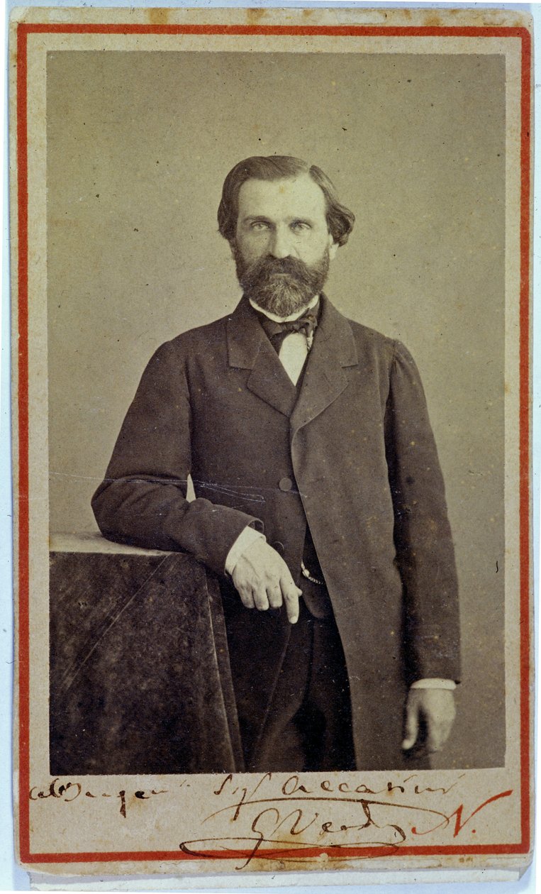 Giuseppe Verdi (1813-1901) zeneszerző portréja. 1840-es évek. Fénykép viselő autogramot. alkotó: Unknown photographer